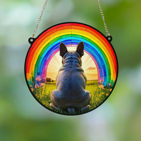 French Bulldog Grey Rainbow Bridge Stained Glass Effect Suncatcher